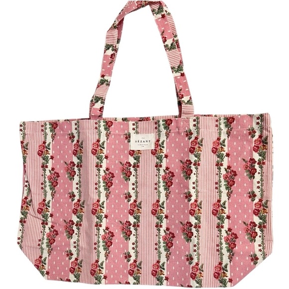 Sezane Handbags - Sezane Floral Print Cotton Tote Bag Pink OS